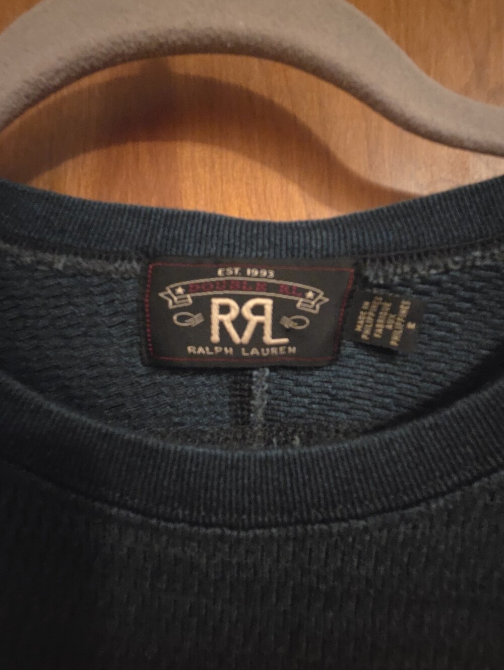 Double RL Ralph Lauren Men's Dark Blue Crewneck Thermal Long Sleeve Medium - Picture 2 of 9